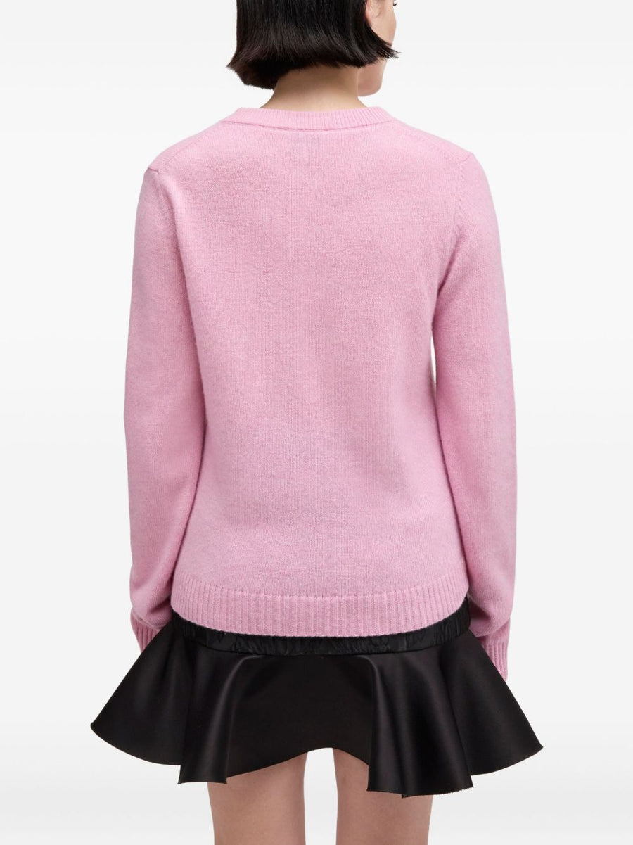 Ganni Wool Crewneck Sweater Light Pink With Graphic Print For Women Quiet Luxury Knit