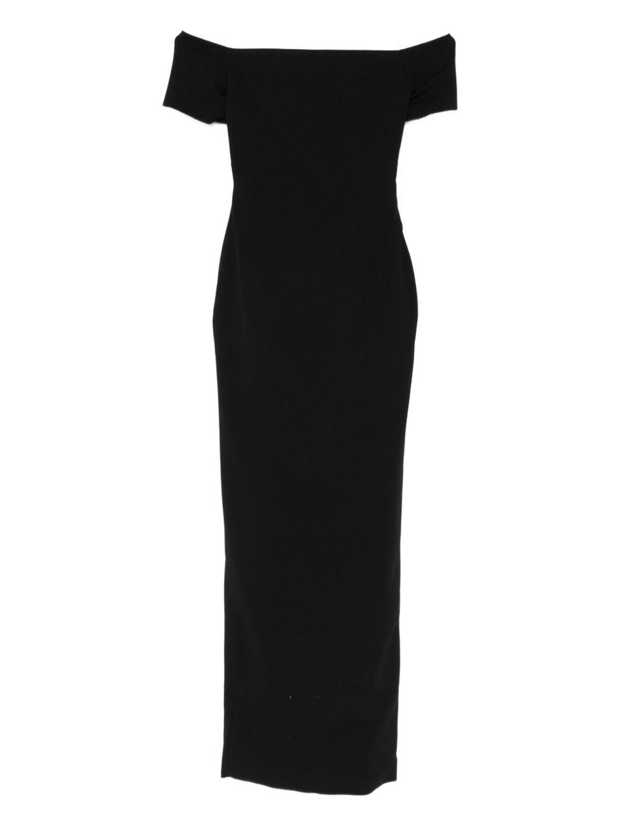Solace London Nile Maxi Dress Off Shoulder Black With Fluid Draped Silhouette For Women Event Ready Evening Wear