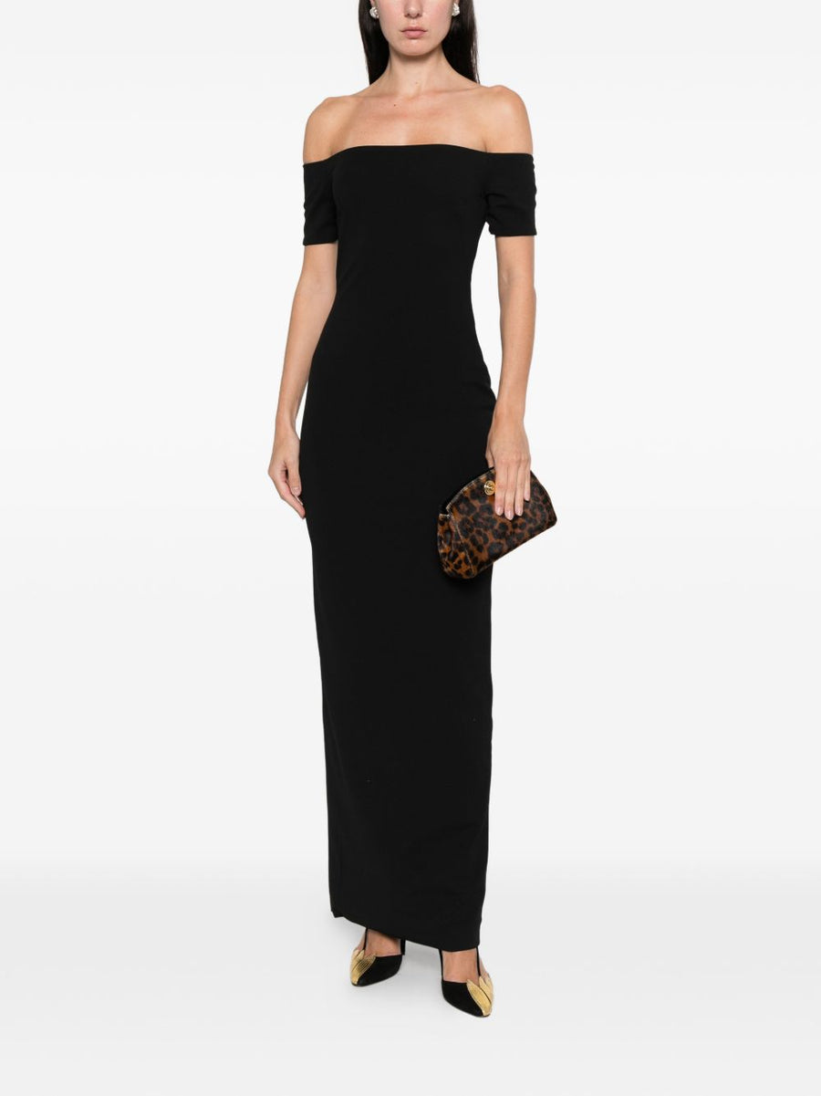 Solace London Nile Maxi Dress Off Shoulder Black With Fluid Draped Silhouette For Women Event Ready Evening Wear