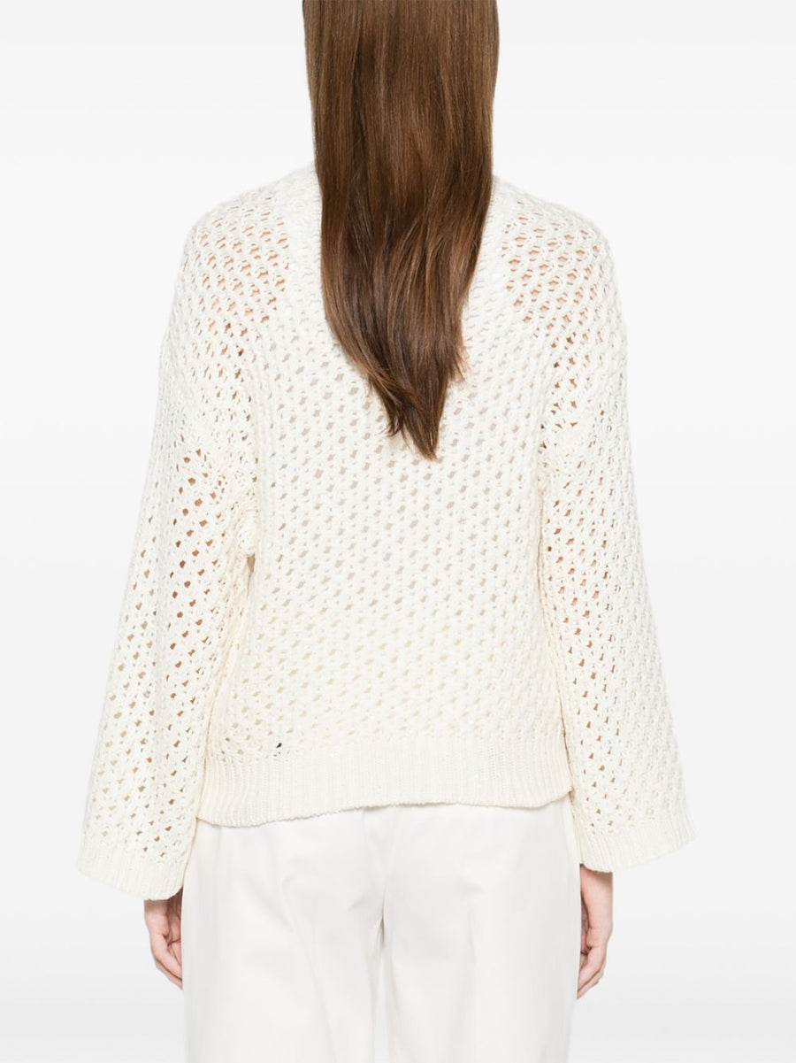 Fabiana Filippi Wool Blend Sweater For Women Beige Breathable Open Knit Round Neck Luxury Knitwear