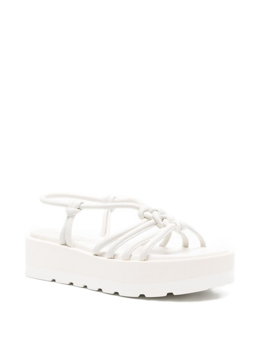 Gianvito Rossi Hebe White Calf Leather Knotted Platform Sandals For Women 4cm Lift Luxury