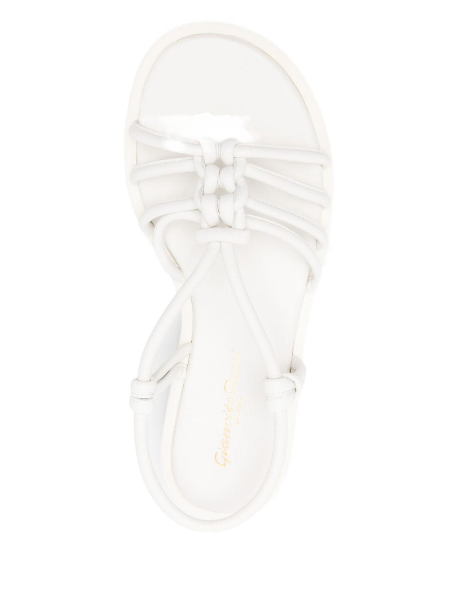 Gianvito Rossi Hebe White Calf Leather Knotted Platform Sandals For Women 4cm Lift Luxury