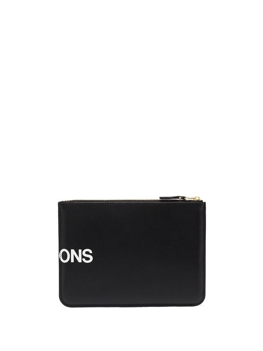 Comme Des Garçons Wallet Pouch Huge Logo Top Zip Leather for Women Premium Luxury