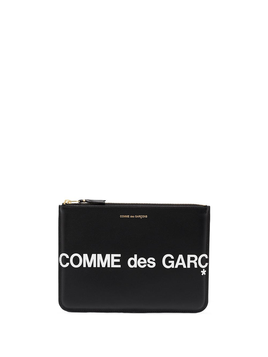 Comme Des Garçons Wallet Pouch Huge Logo Top Zip Leather for Women Premium Luxury