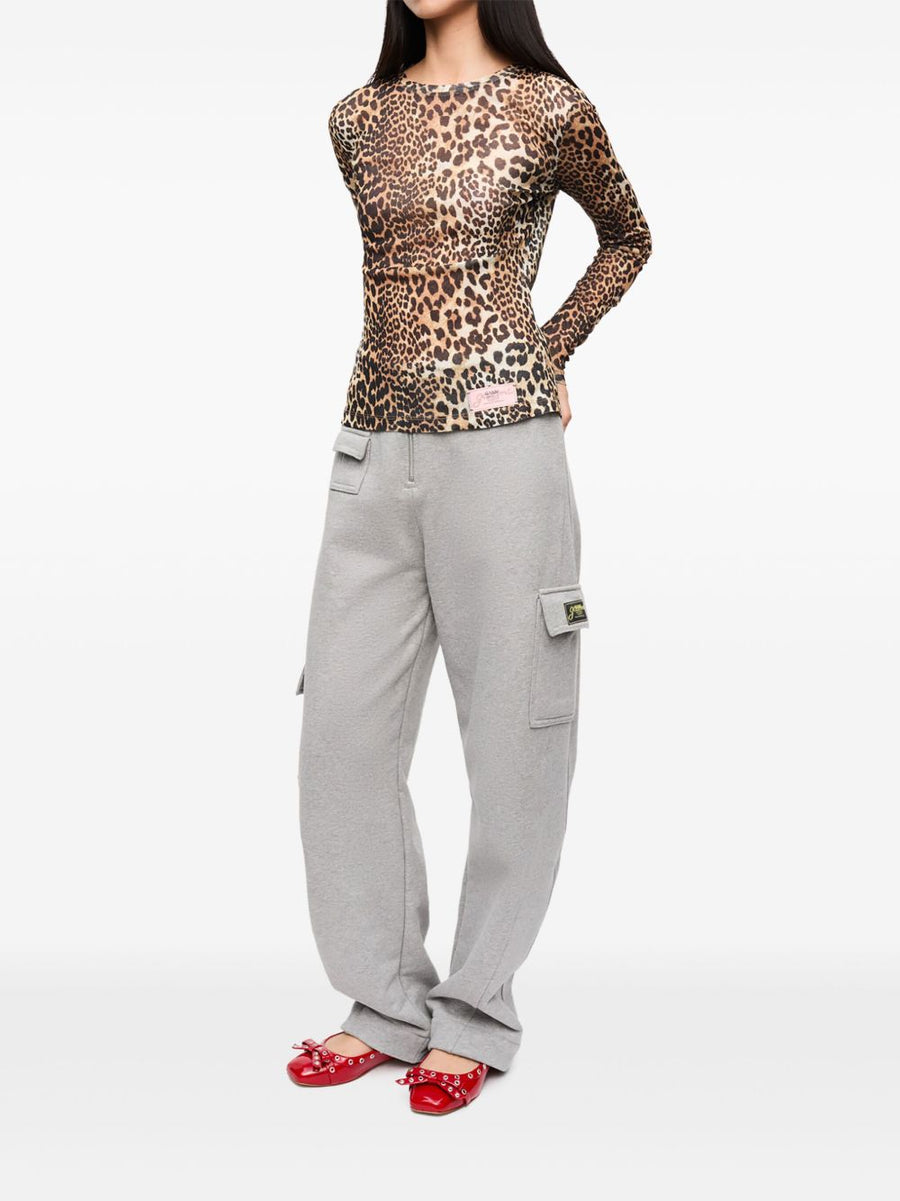 Ganni Leopard Print Top For Women Recycled Polyester Crew Neck Long Sleeve Versatile Luxurious Everyday Wear