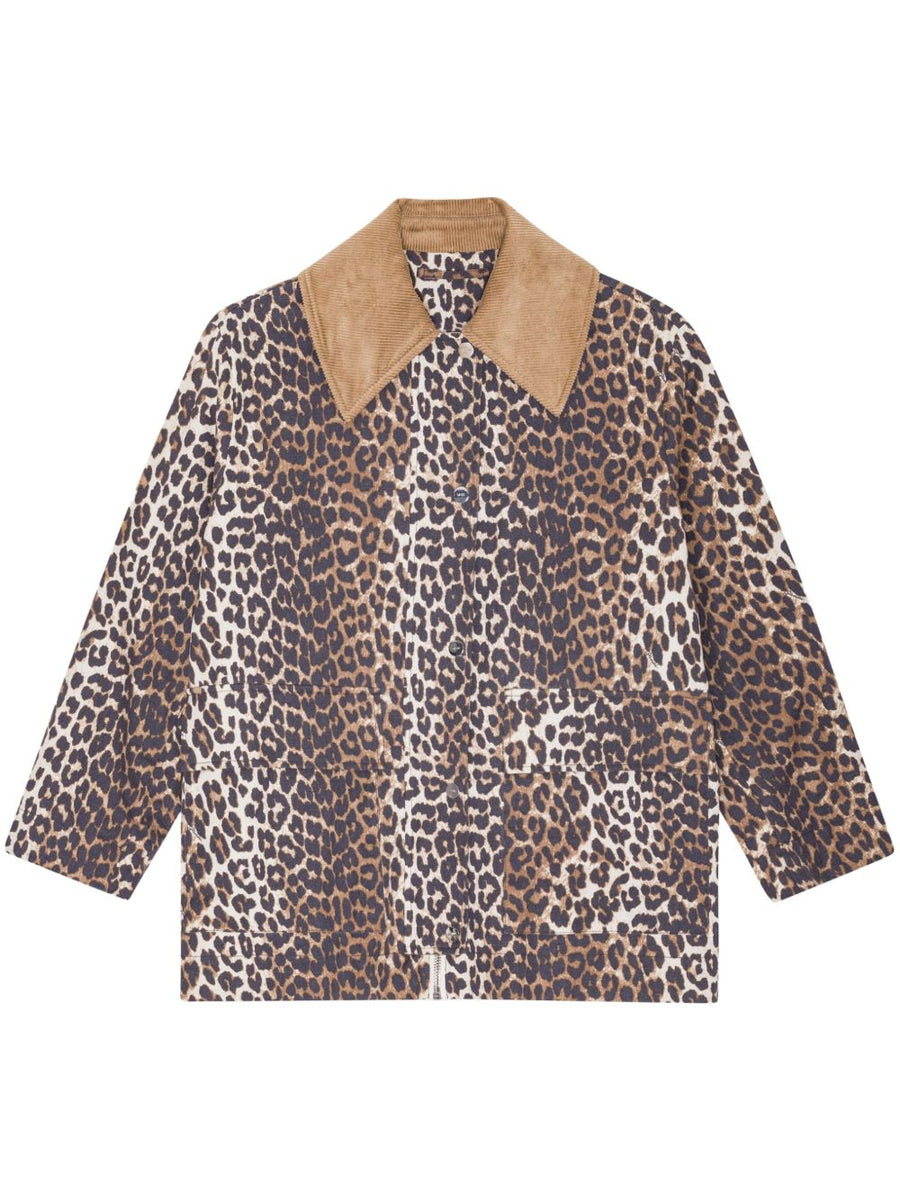 Ganni Leopard Print Hemp Blend Jacket For Women, Sustainable Texture, Button Front, Spring Summer 2026
