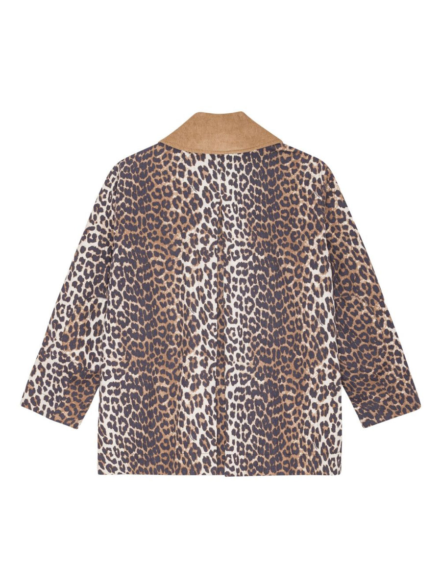 Ganni Leopard Print Hemp Blend Jacket For Women, Sustainable Texture, Button Front, Spring Summer 2026