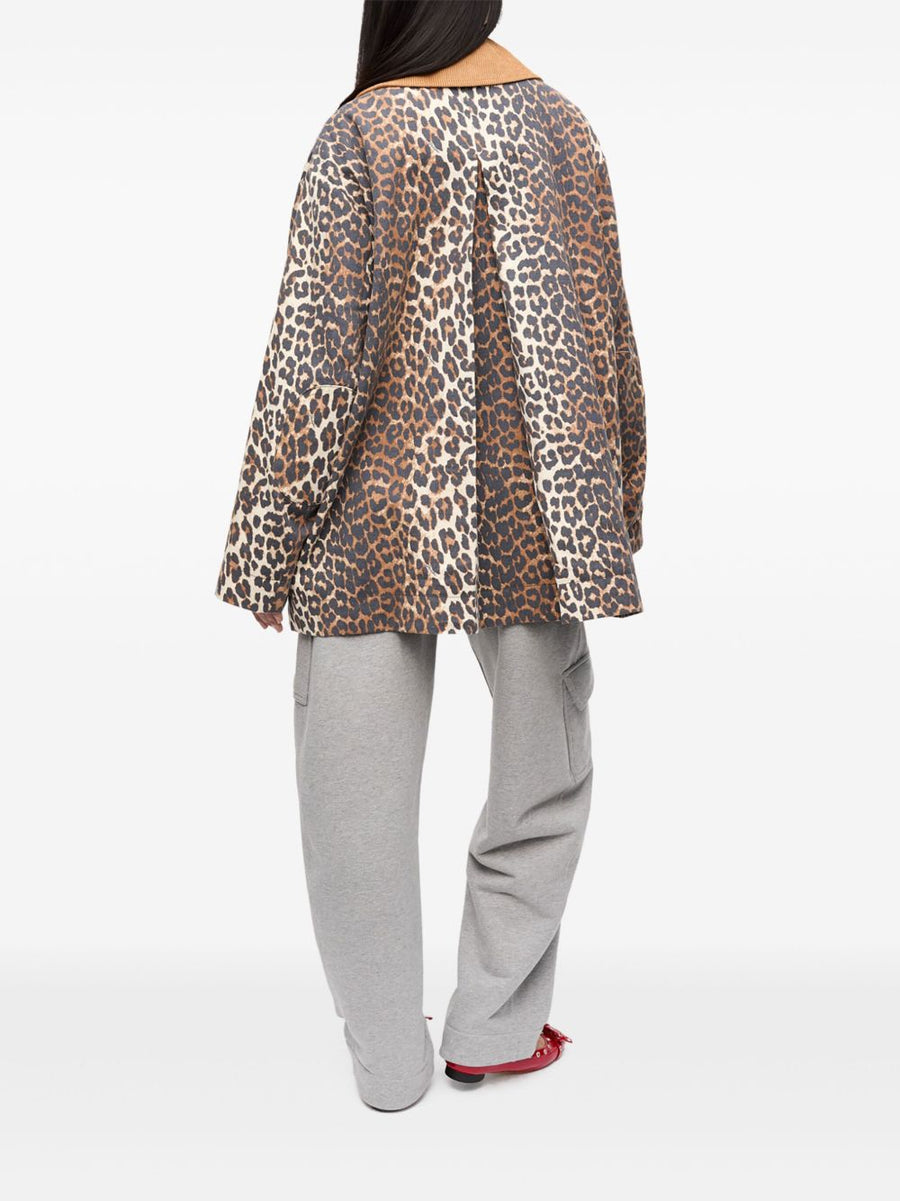 Ganni Leopard Print Hemp Blend Jacket For Women, Sustainable Texture, Button Front, Spring Summer 2026