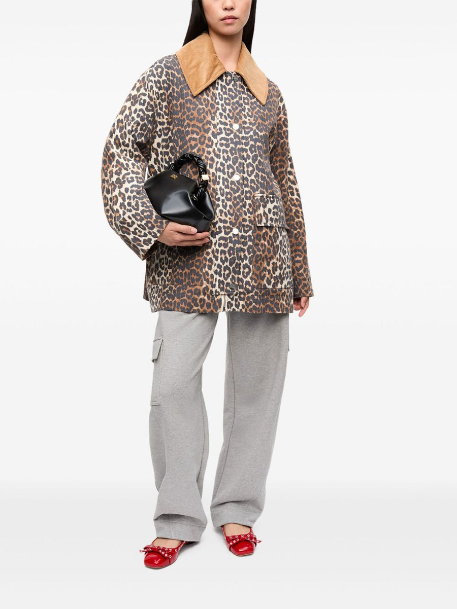 Ganni Leopard Print Hemp Blend Jacket For Women, Sustainable Texture, Button Front, Spring Summer 2026
