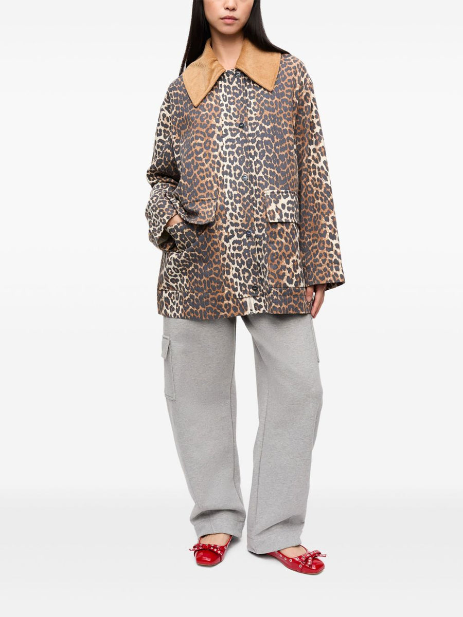 Ganni Leopard Print Hemp Blend Jacket For Women, Sustainable Texture, Button Front, Spring Summer 2026