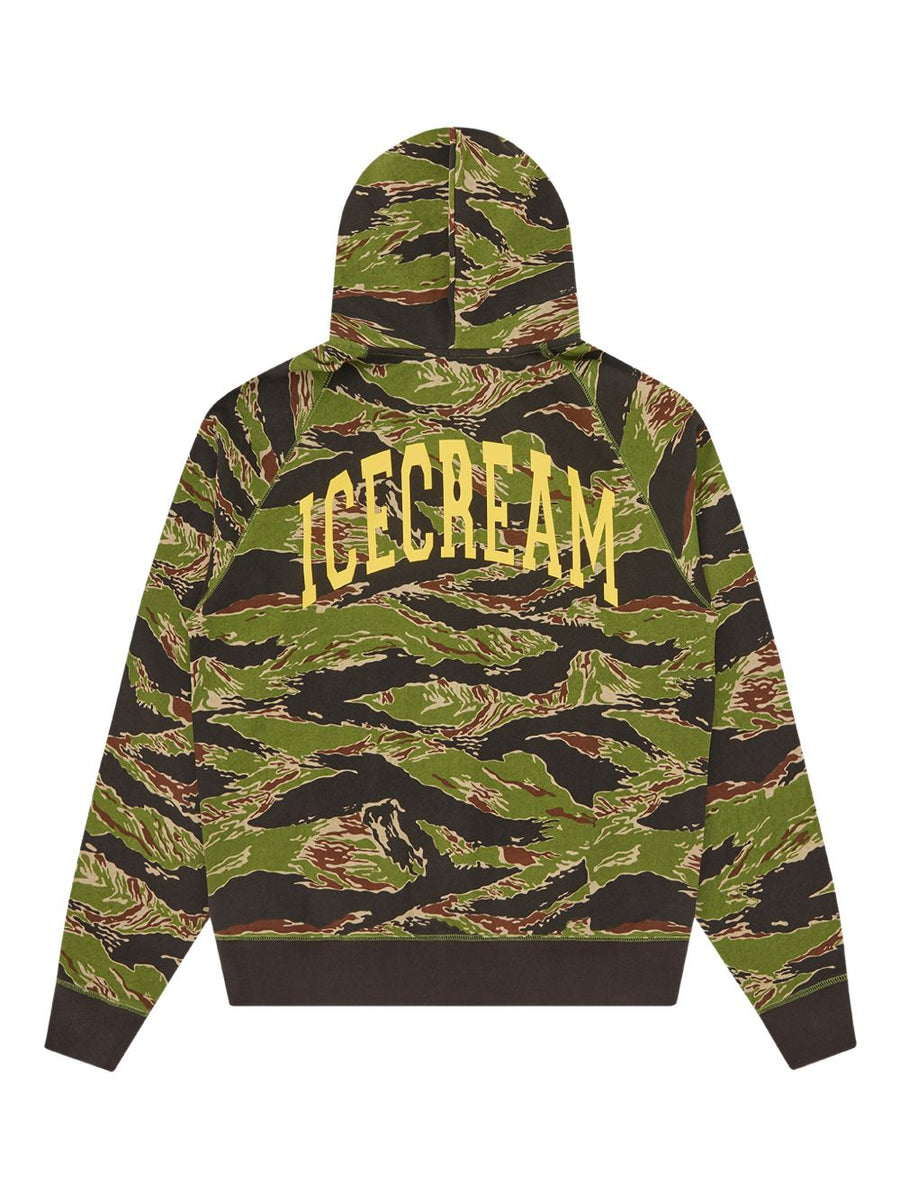 Icecream Cotton Hoodie For Men With Green Tiger Stripe Pattern Full Zip Soft Comfort