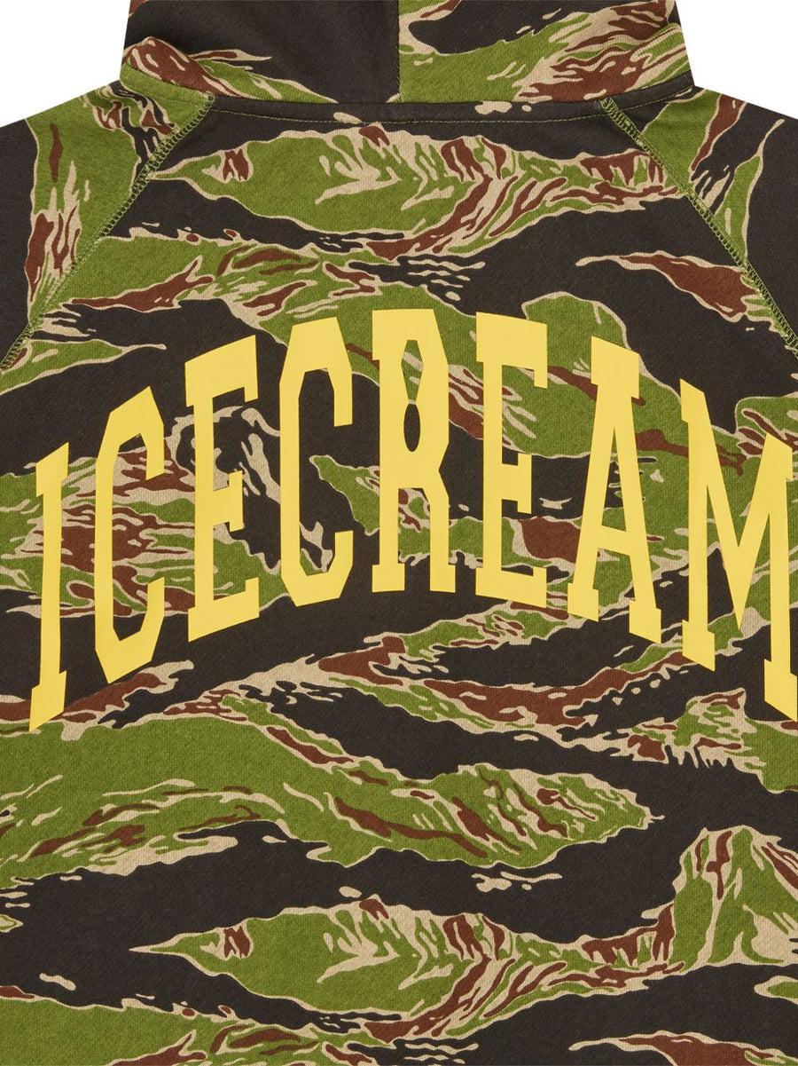 Icecream Cotton Hoodie For Men With Green Tiger Stripe Pattern Full Zip Soft Comfort