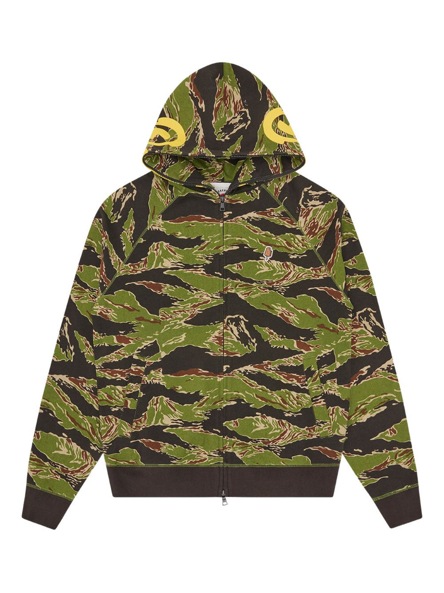 Icecream Cotton Hoodie For Men With Green Tiger Stripe Pattern Full Zip Soft Comfort