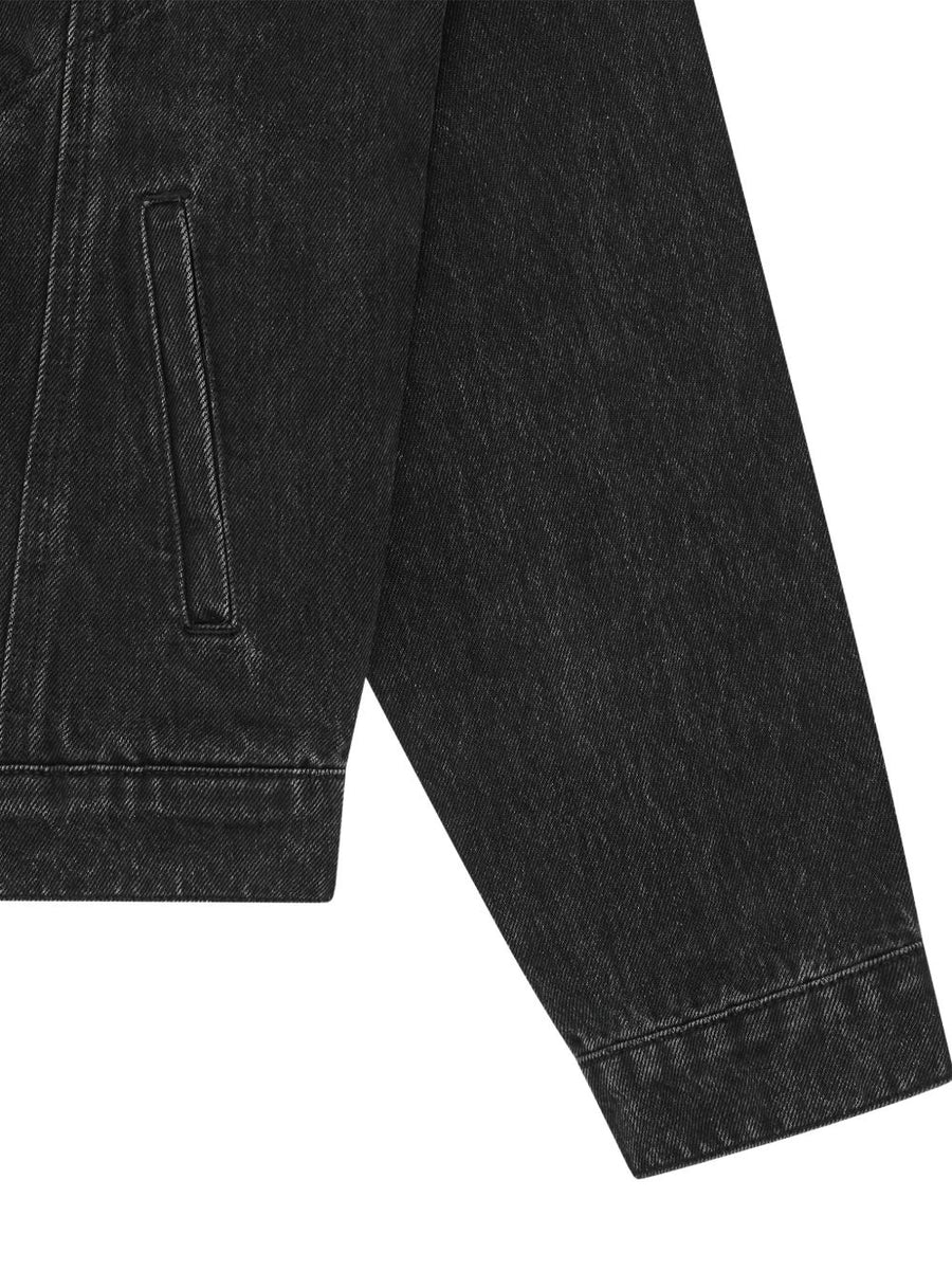 Icecream Denim Jacket For Men Bold Black Graphic Print 100 Percent Cotton Button Front Versatile Layering