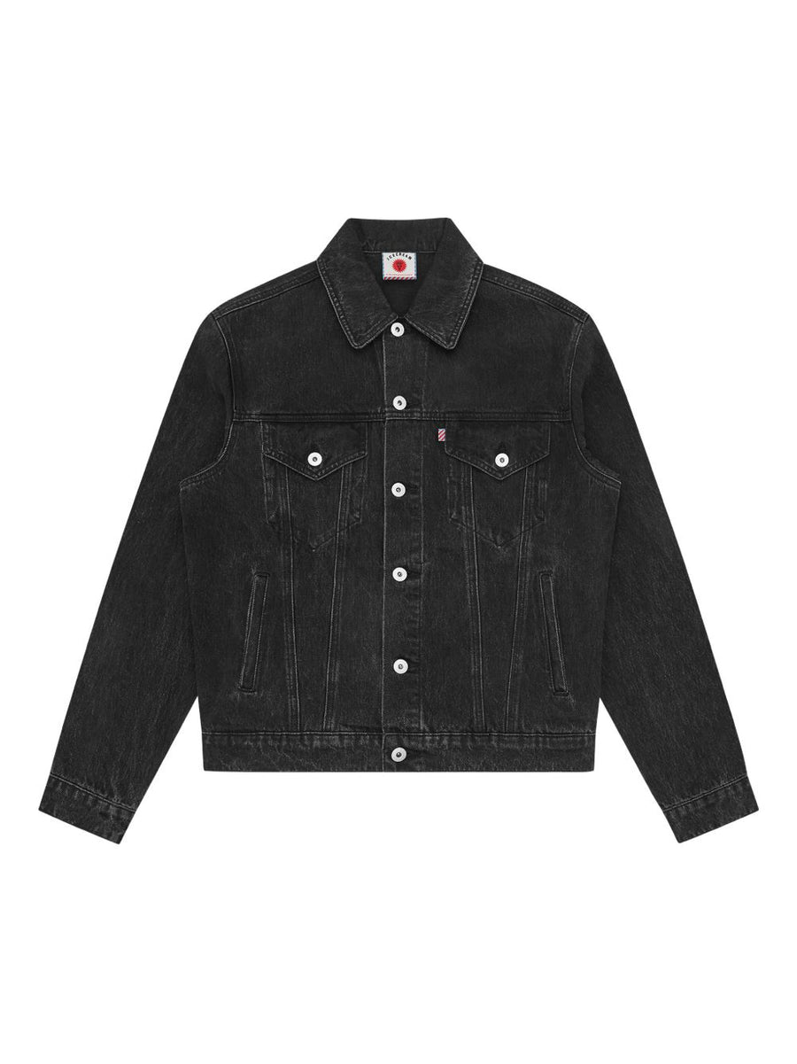 Icecream Denim Jacket For Men Bold Black Graphic Print 100 Percent Cotton Button Front Versatile Layering