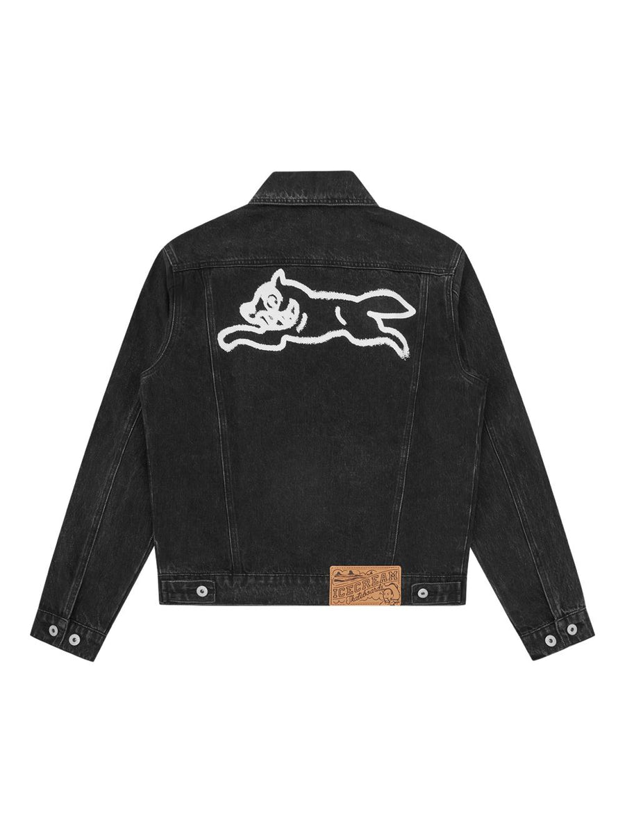 Icecream Denim Jacket For Men Bold Black Graphic Print 100 Percent Cotton Button Front Versatile Layering