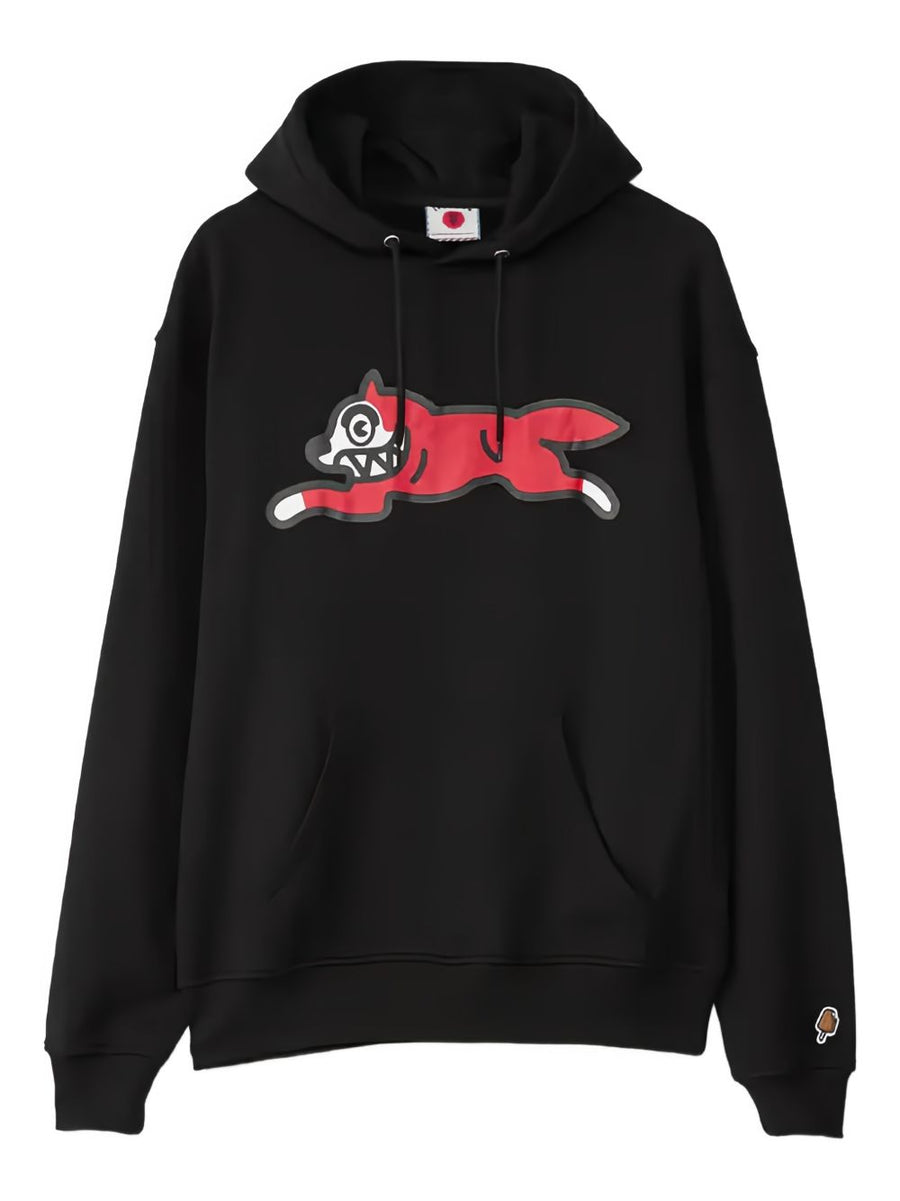 Icecream Running Dog Cotton Hoodie for Men Bold Graphic Streetwear Topwear in Black