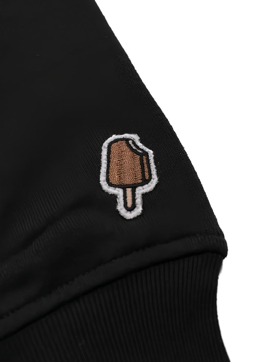 Icecream Running Dog Cotton Hoodie for Men Bold Graphic Streetwear Topwear in Black