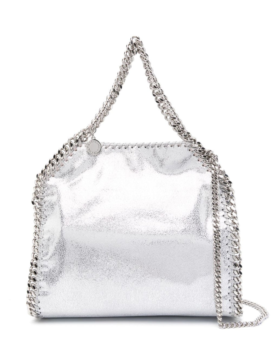 Stella McCartney Mini Falabella Metallic Tote Bag Silver Tone Chain Trim