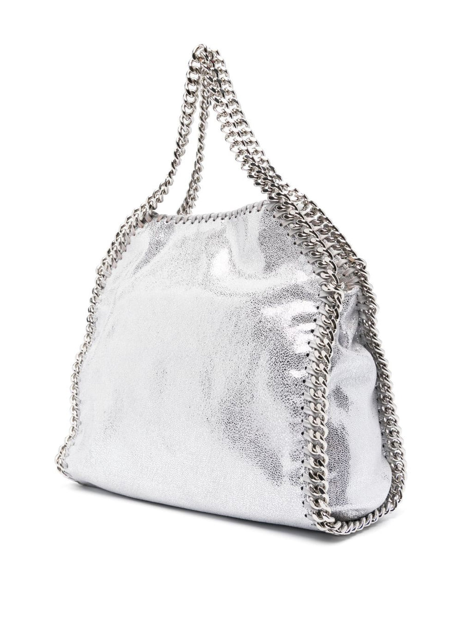 Stella McCartney Mini Falabella Metallic Tote Bag Silver Tone Chain Trim