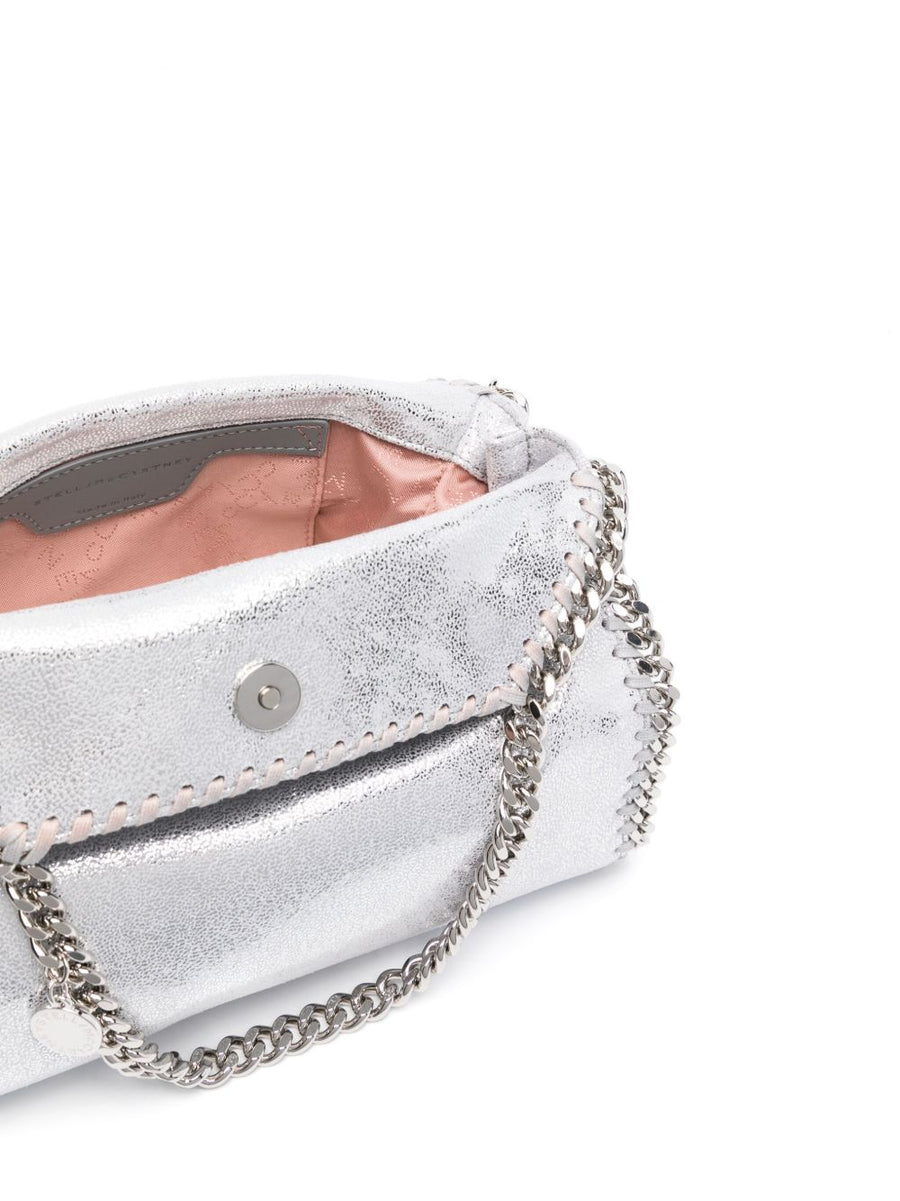 Stella McCartney Mini Falabella Metallic Tote Bag Silver Tone Chain Trim