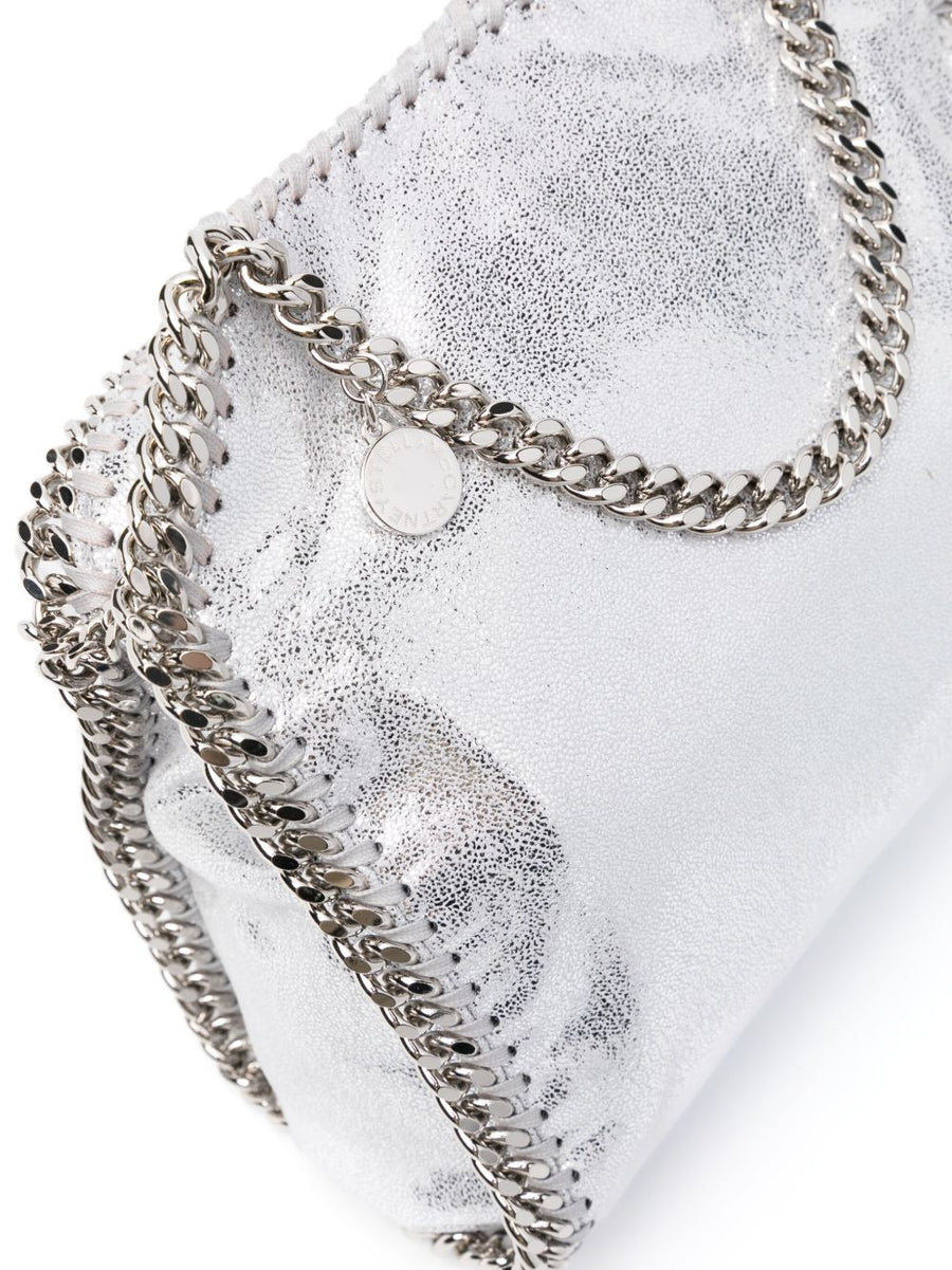 Stella McCartney Mini Falabella Metallic Tote Bag Silver Tone Chain Trim