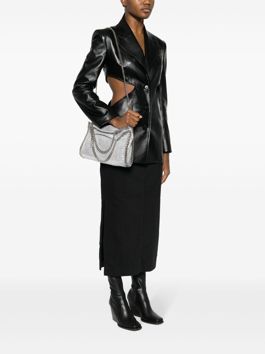 Stella McCartney Mini Falabella Metallic Tote Bag Silver Tone Chain Trim