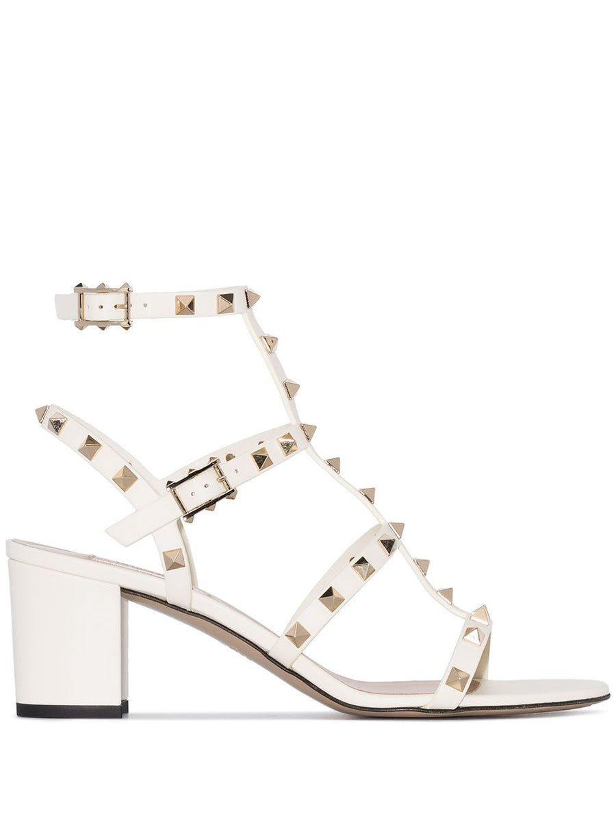 Valentino Garavani Rockstud Sandals Premium Ivory Calf Leather Open Toe Multistrap Iconic Rockstud Details For Women