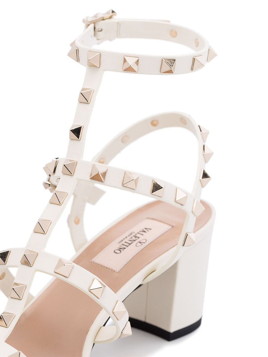Valentino Garavani Rockstud Sandals Premium Ivory Calf Leather Open Toe Multistrap Iconic Rockstud Details For Women