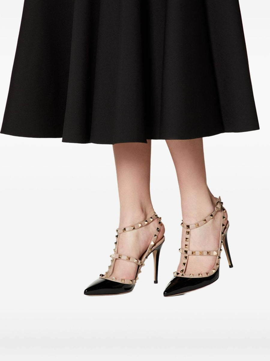 Valentino Garavani Rockstud Patent Pumps For Women With 100mm Straps Two Tone Calf Leather