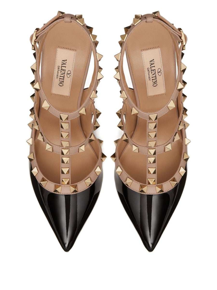 Valentino Garavani Rockstud Patent Pumps For Women With 100mm Straps Two Tone Calf Leather