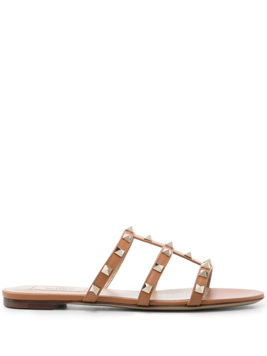 Valentino Garavani Rockstud Flat Slide Sandal Open Toe Calf Leather Luxury For Women