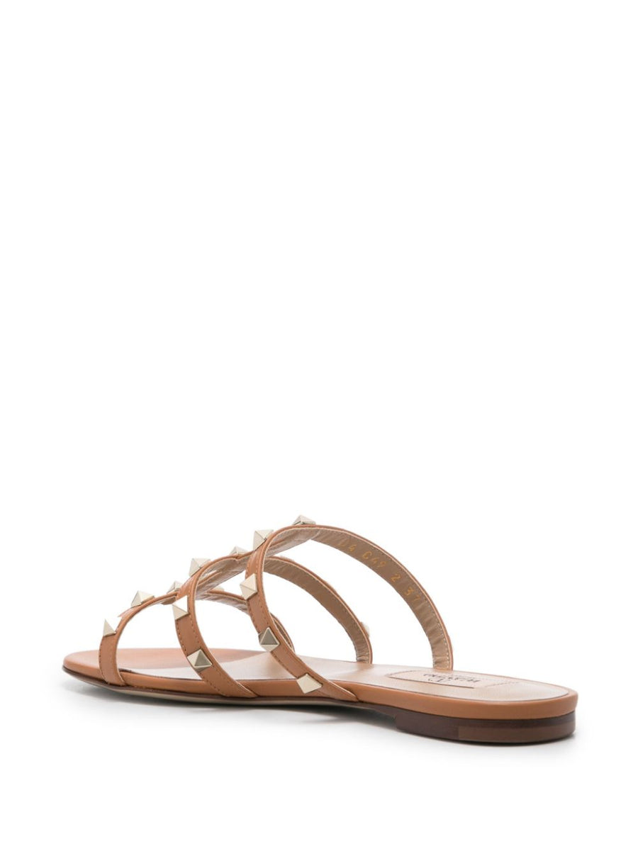 Valentino Garavani Rockstud Flat Slide Sandal Open Toe Calf Leather Luxury For Women