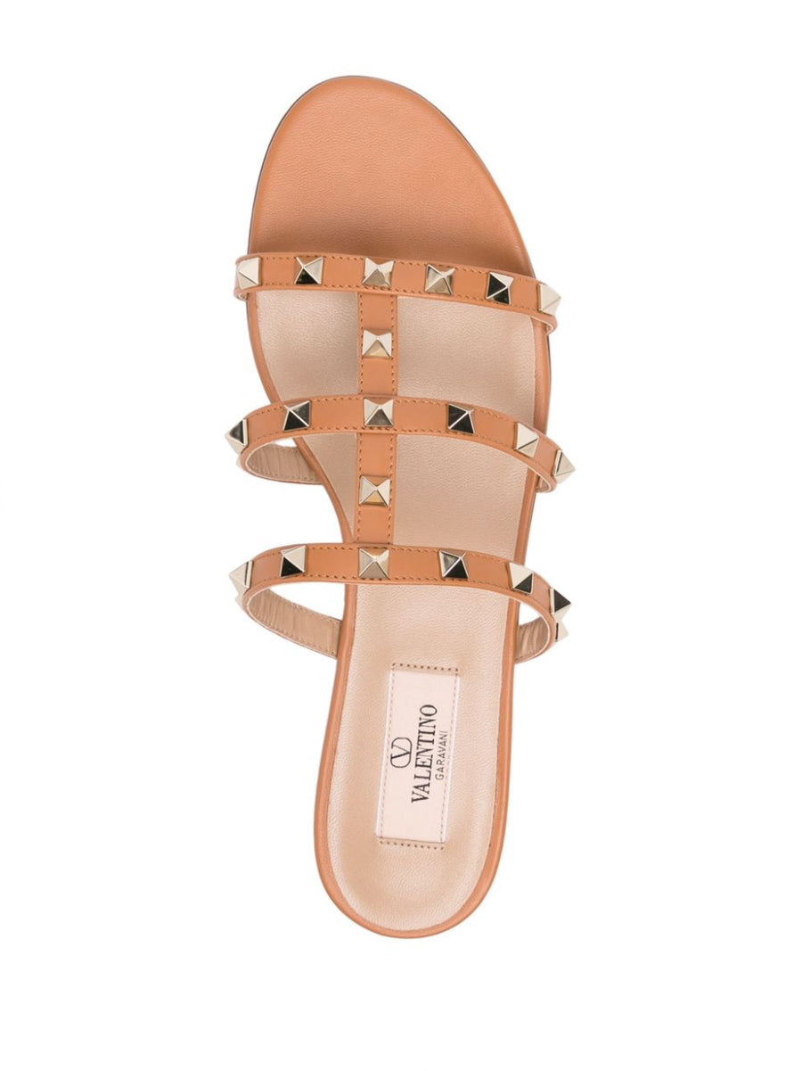 Valentino Garavani Rockstud Flat Slide Sandal Open Toe Calf Leather Luxury For Women