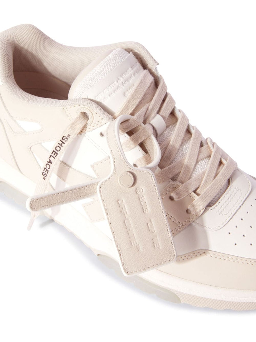 Off White Out Of Office Sneakers For Women Leather With Arrows Motif Beige Detailing Signature Branding 2cm Heel