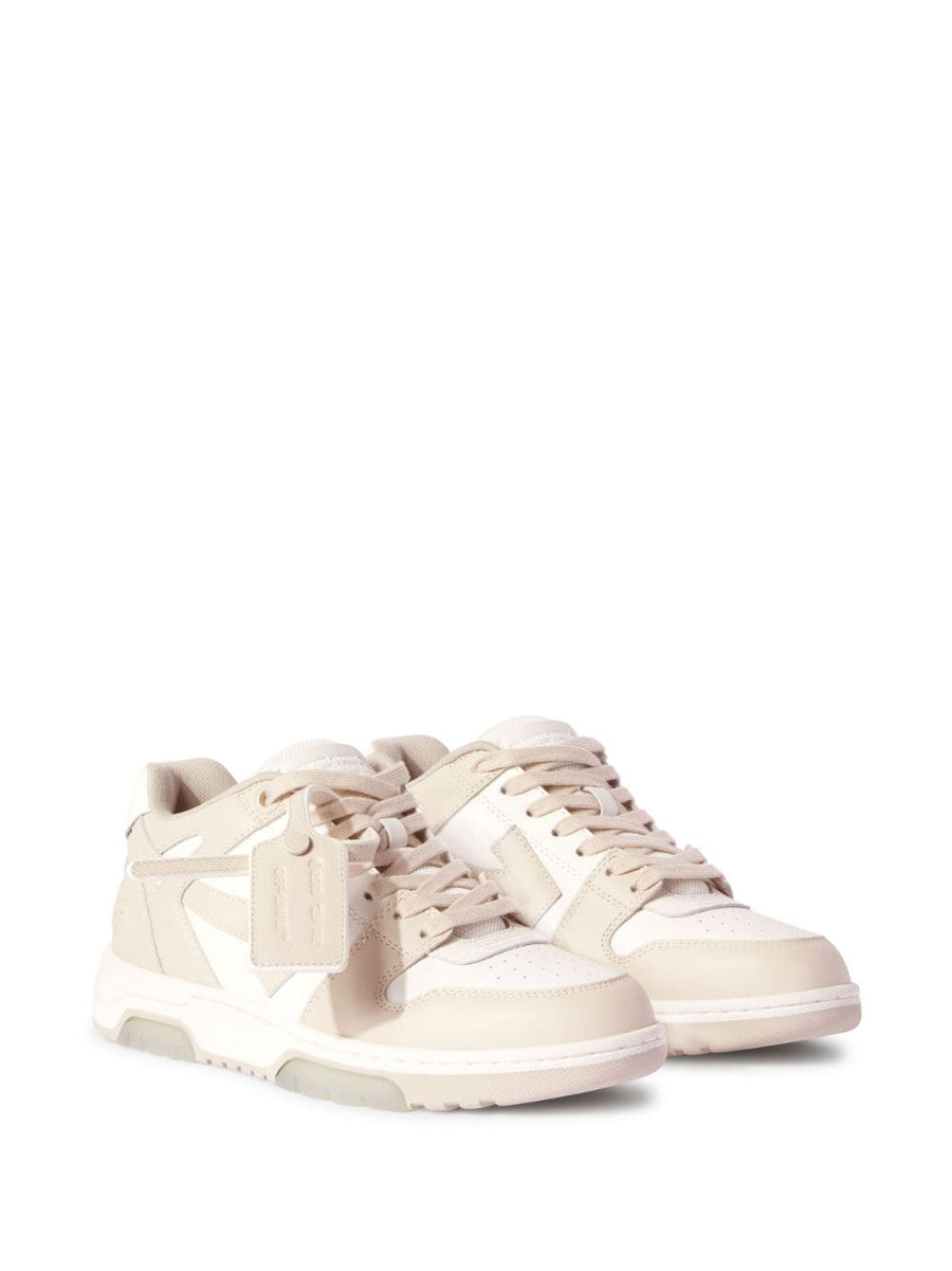 Off White Out Of Office Sneakers For Women Leather With Arrows Motif Beige Detailing Signature Branding 2cm Heel