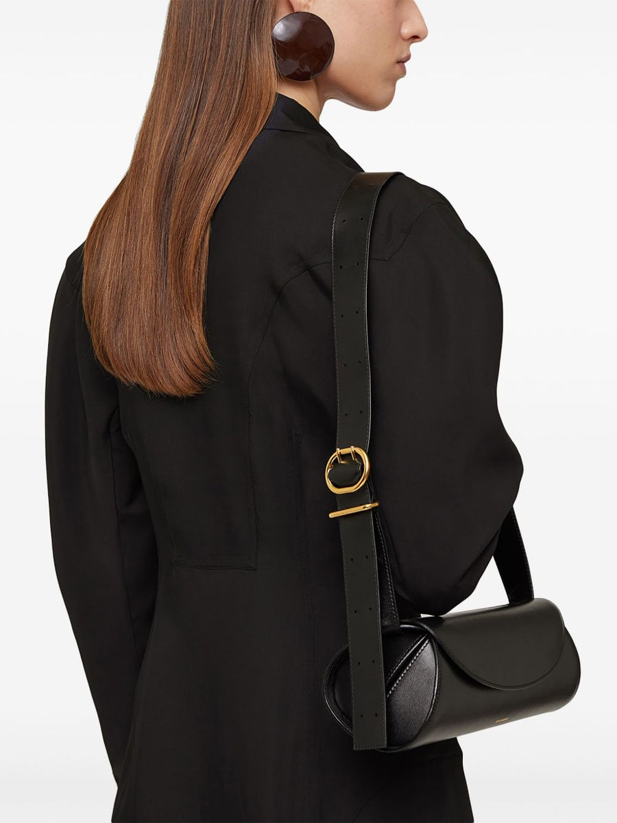 Jil Sander Cannolo Cylindrical Shoulder Bag Calf Leather Black For Women Compact Versatile Luxury