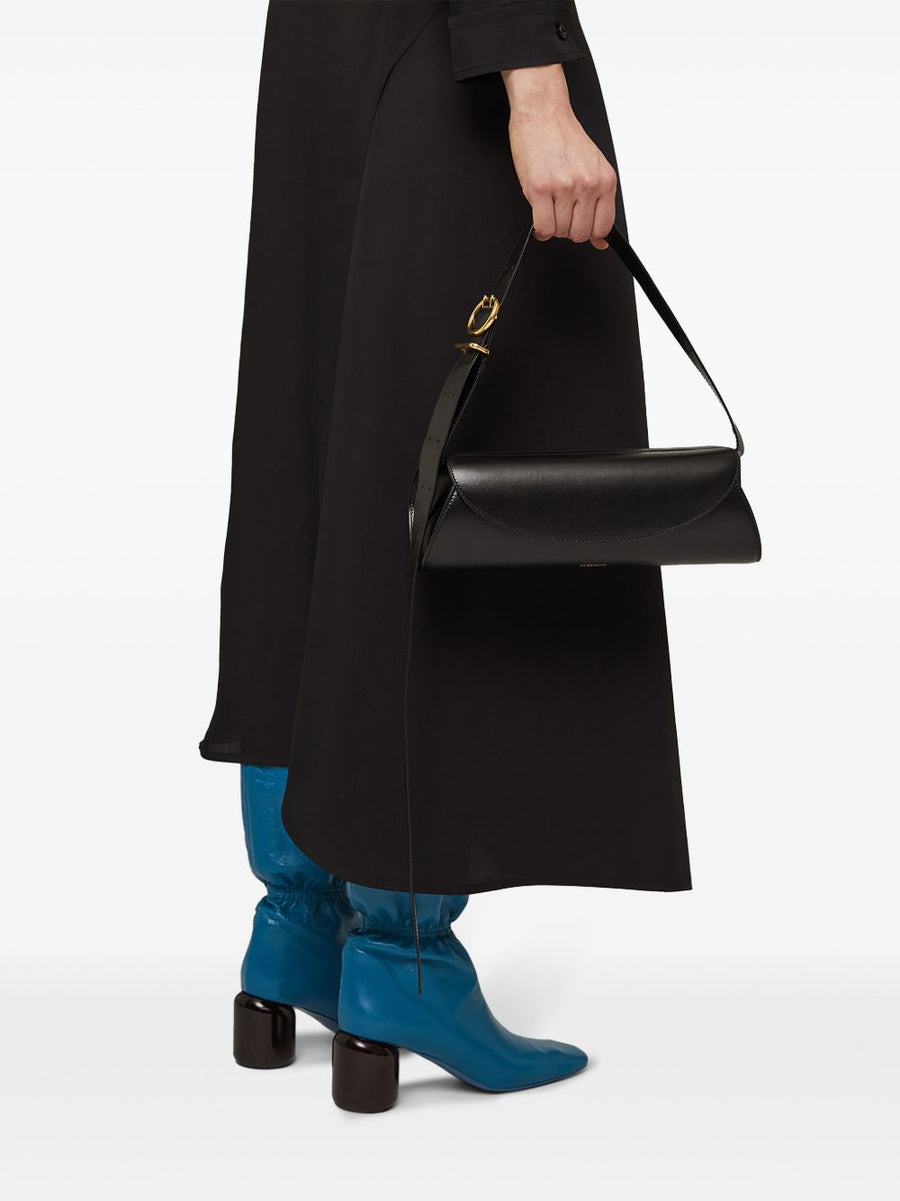 Jil Sander Cannolo Cylindrical Shoulder Bag Calf Leather Black For Women Compact Versatile Luxury