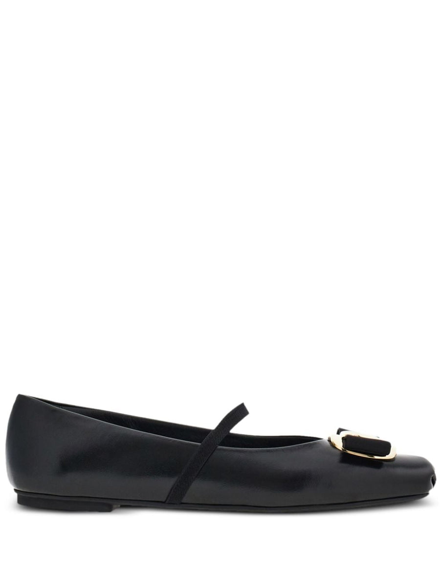 Ferragamo Vara Plate Ballet Flat Black Lambskin Bow Detail For Women Luxury Flat Shoes