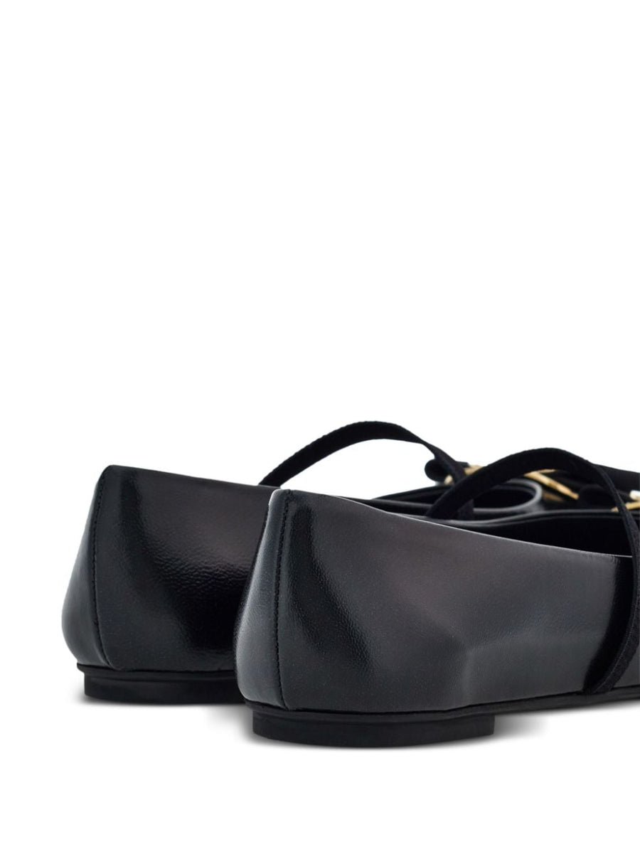 Ferragamo Vara Plate Ballet Flat Black Lambskin Bow Detail For Women Luxury Flat Shoes