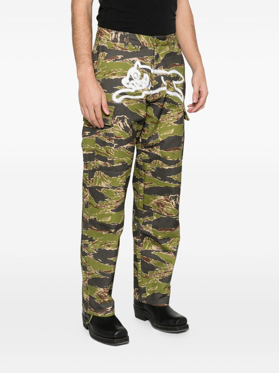 Icecream Cotton Cargo Trousers for Men Camouflage Brown Green 100 Percent Cotton With Cargo Pockets Drawstring Hem