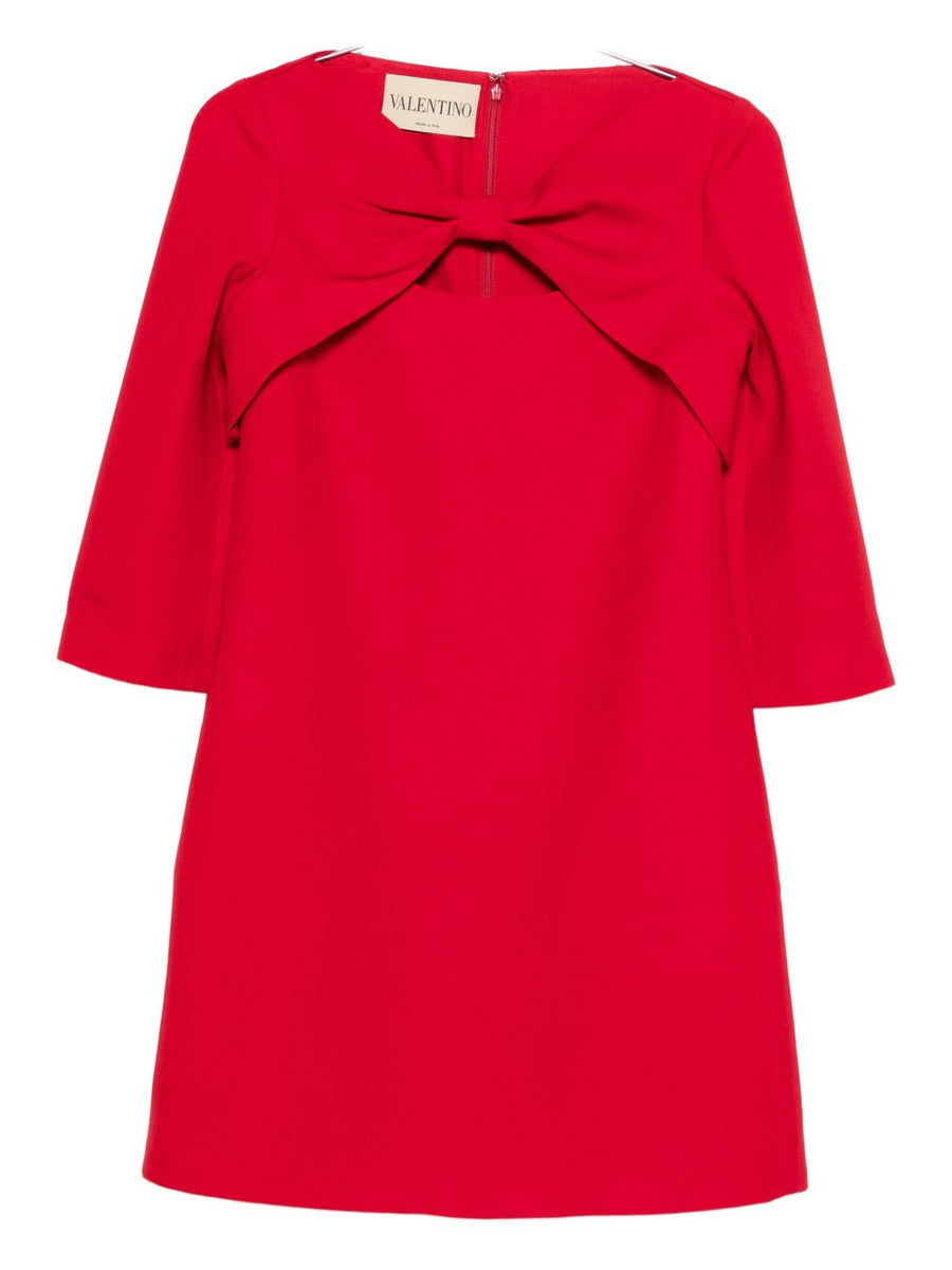 Valentino Wool Silk Mini Dress for Women with Red Bow Detail Tailored Quiet Luxury