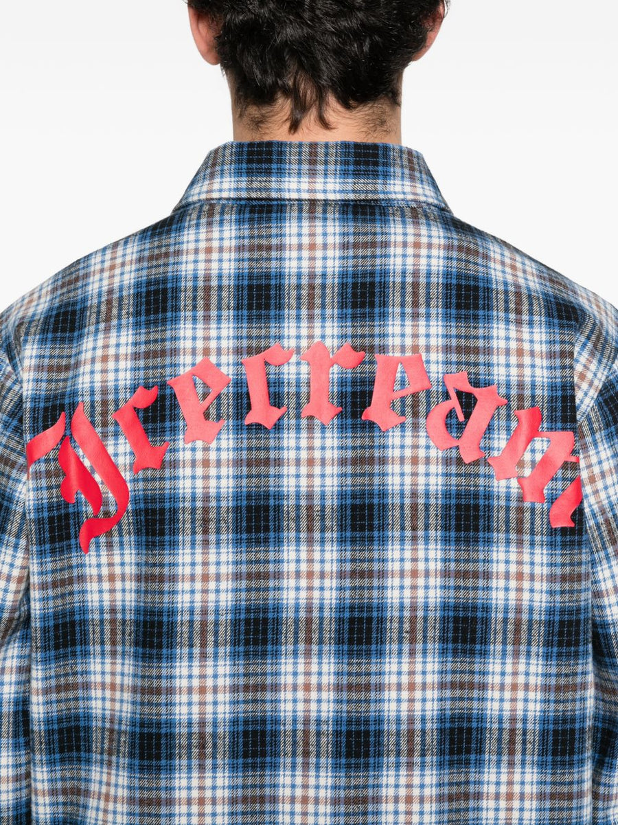 Icecream Navy Checked Cotton Shirt for Men with Chest Pocket Embroidery Versatile Spring Summer Wardrobe Essential
