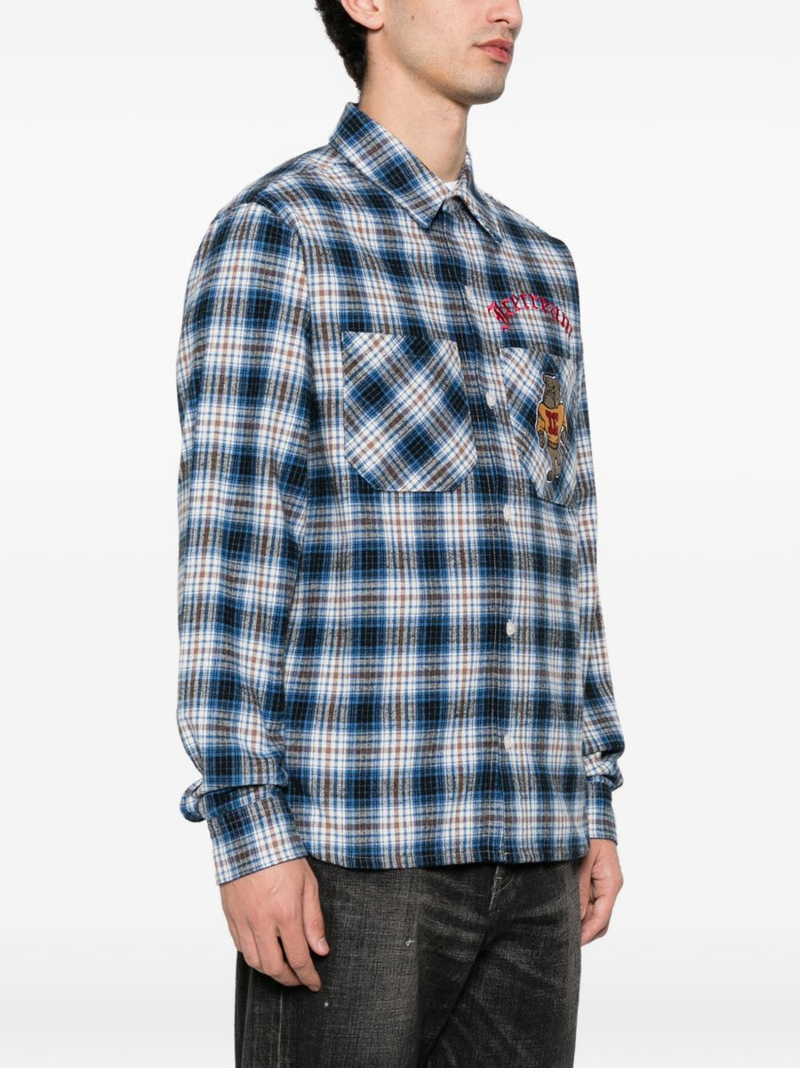 Icecream Navy Checked Cotton Shirt for Men with Chest Pocket Embroidery Versatile Spring Summer Wardrobe Essential