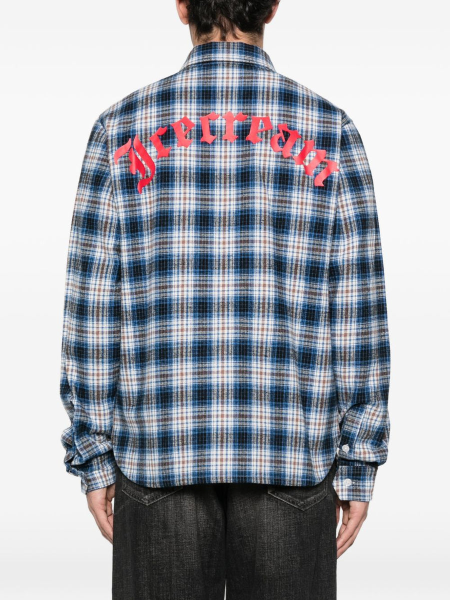 Icecream Navy Checked Cotton Shirt for Men with Chest Pocket Embroidery Versatile Spring Summer Wardrobe Essential