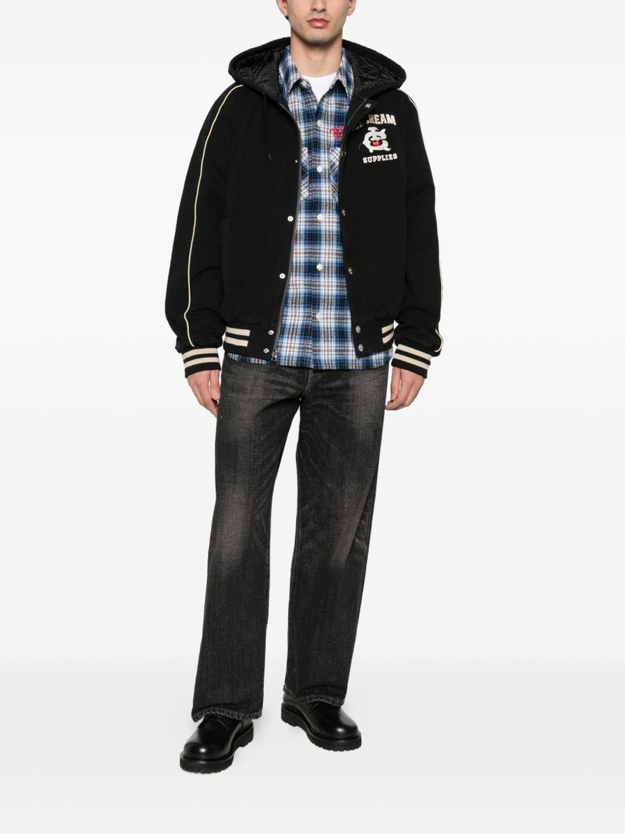 Icecream Navy Checked Cotton Shirt for Men with Chest Pocket Embroidery Versatile Spring Summer Wardrobe Essential