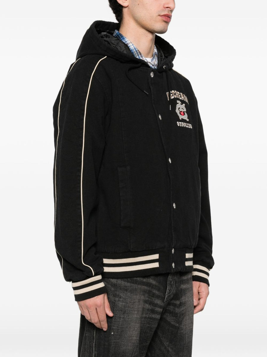 Icecream Cotton Hooded Bomber Jacket For Men Versatile Outerwear With Logo Embroidery And Stripe Trim