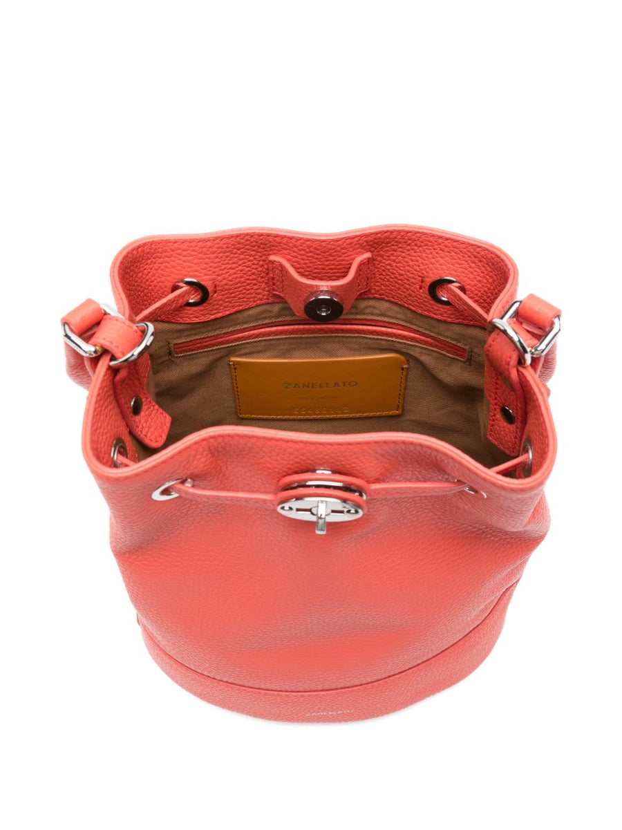 Zanellato Monda Small Shoulder Bag Red Hammered Reggiana Leather Detachable Adjustable Strap For Women Luxury Bucket