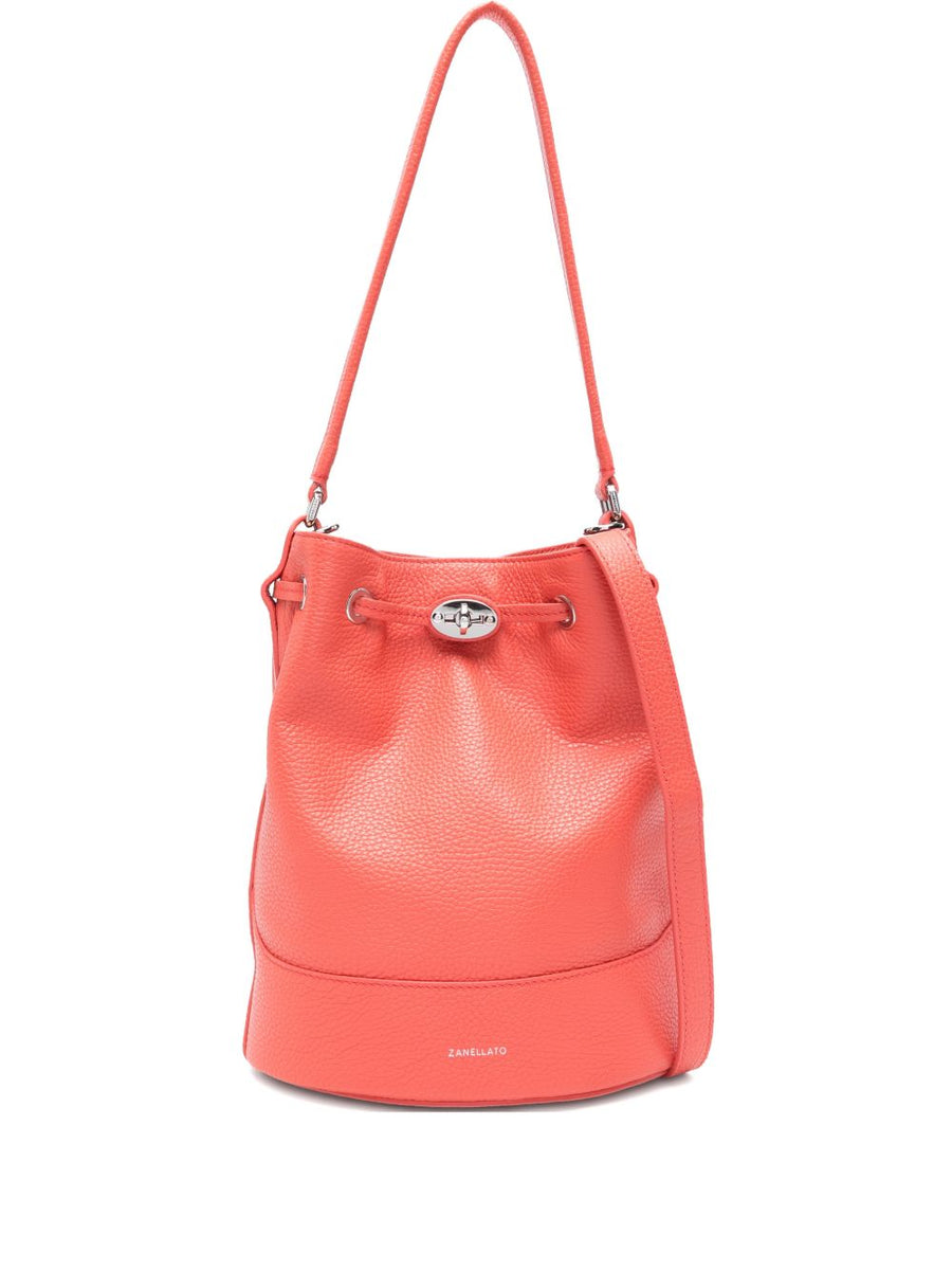 Zanellato Monda Small Shoulder Bag Red Hammered Reggiana Leather Detachable Adjustable Strap For Women Luxury Bucket