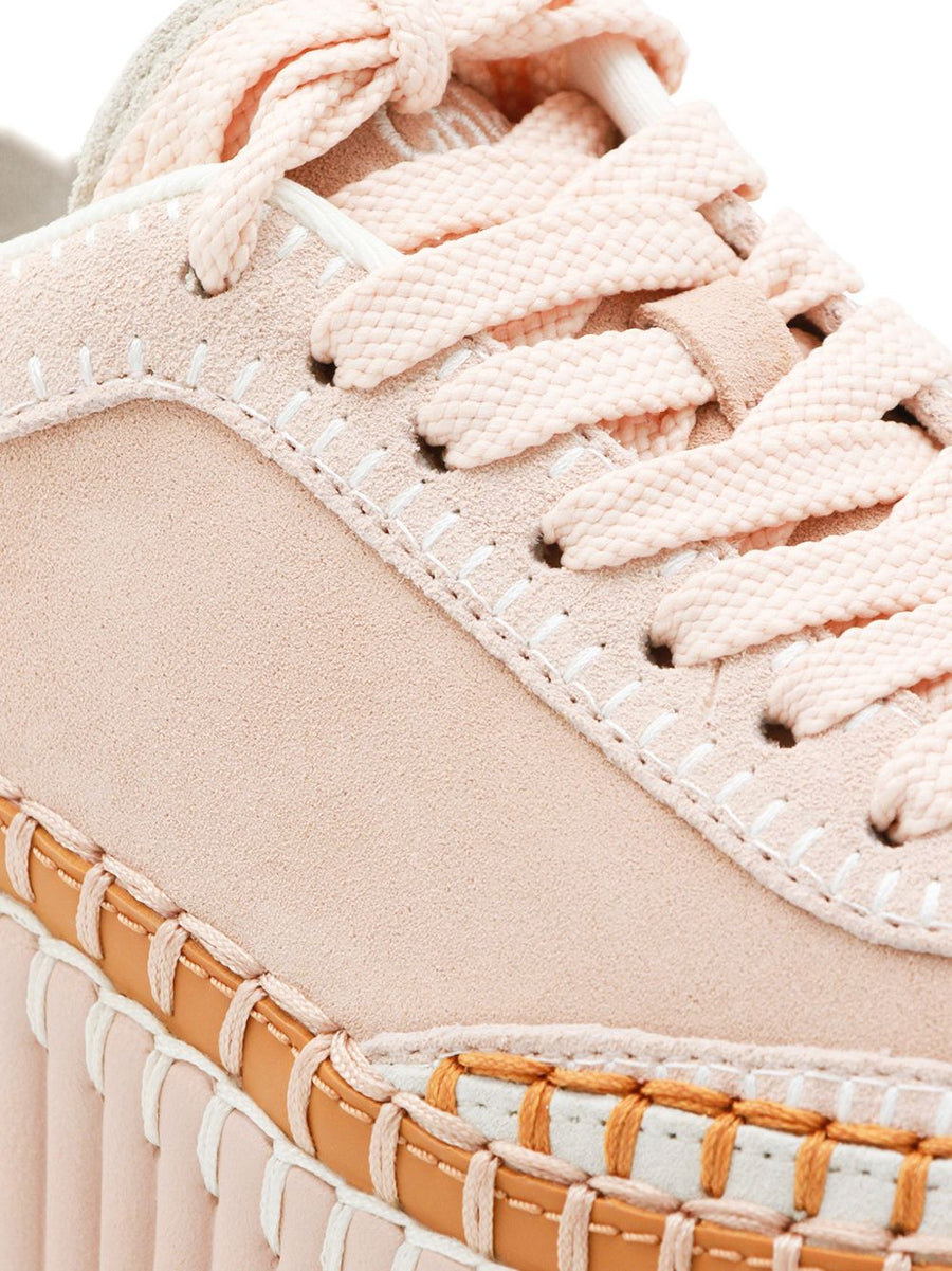 Chloé Nama Sneakers Luxury Maple Pink Linen Blend Lace Up Platform with Ridged Sole for Women